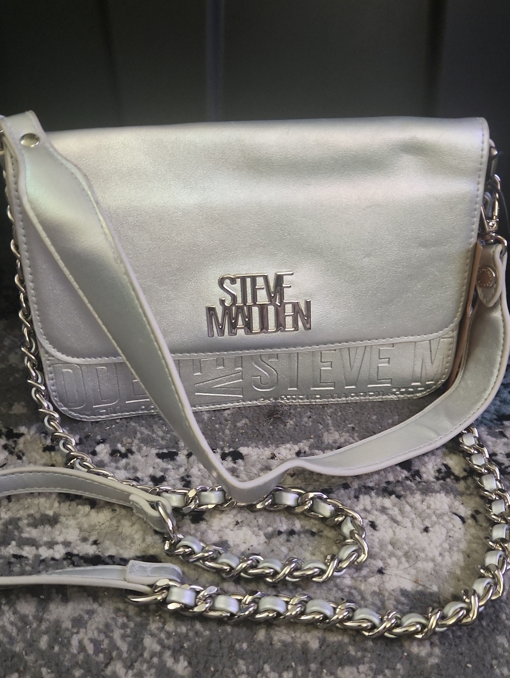 Hologram Steve Madden Metallic Silver Crossbody with Chain Strap